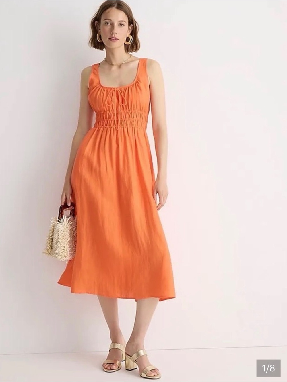 J. Crew Smocked Midi Dress in Linen